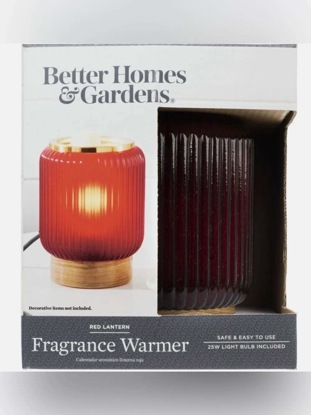 Better Homes & Gardens Red Amber Ribbed Glass Lantern Lamp with metal Base